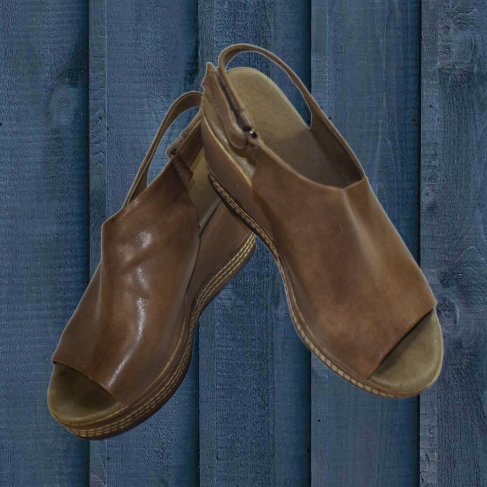 Antelope Geri Taupe Leather Platform Wedge Size 39 (US 8 -8.5) - Picture 6 of 11